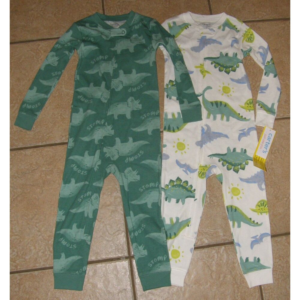NEW Boys Sz 3 Toddler Dinosaur Theme Snug Fitting Soft Cotton 2 Pc Sleeper Lot